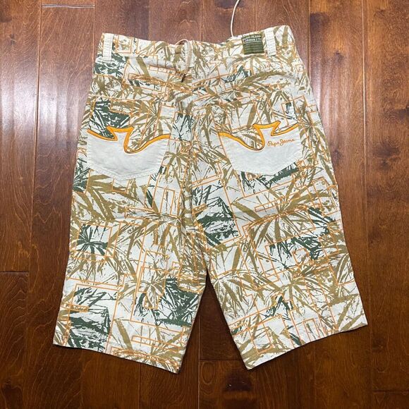 Pepe Jeans Vintage Y2K Tropical AOP Ripstop Shorts White Tan Green Men's Size 36 - Picture 5 of 9